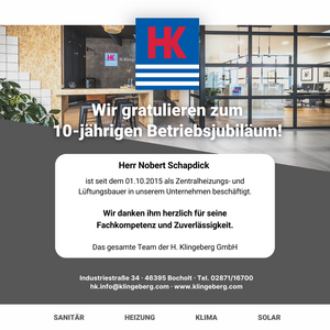 Eine herzliche Gratulation zum 10-jährigen Jubiläum von Herrn Nobert Schapdick, einem wertvollen Mitarbeiter im Unternehmen.