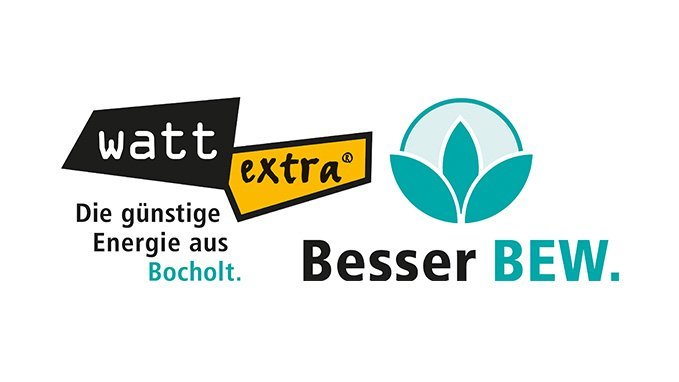 Watt extra präsentiert ein modernes Logo mit einem grünen Blatt und dem Motto 'Besser BEW.' für nachhaltige Energie.