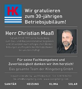 Herzliche Glückwünsche zum 30-jährigen Betriebsjubiläum von Herrn Christian Maaß, einem geschätzten Projektleiter.
