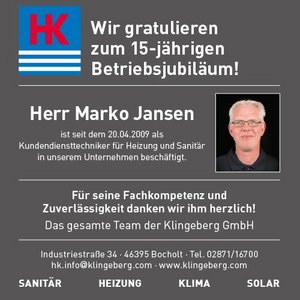 Ein herzlicher Glückwunsch zum 15-jährigen Jubiläum von Herrn Marko Jansen, einem geschätzten Mitarbeiter im Unternehmen.